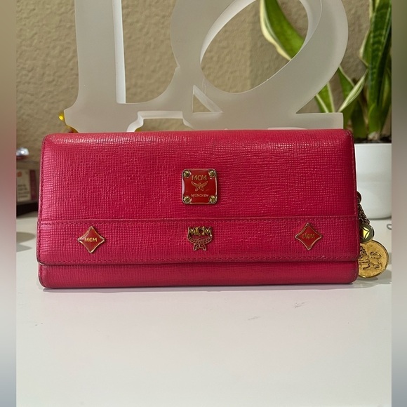 MCM Handbags - MCM DARK PINK LONG TRIFOLD WALLET